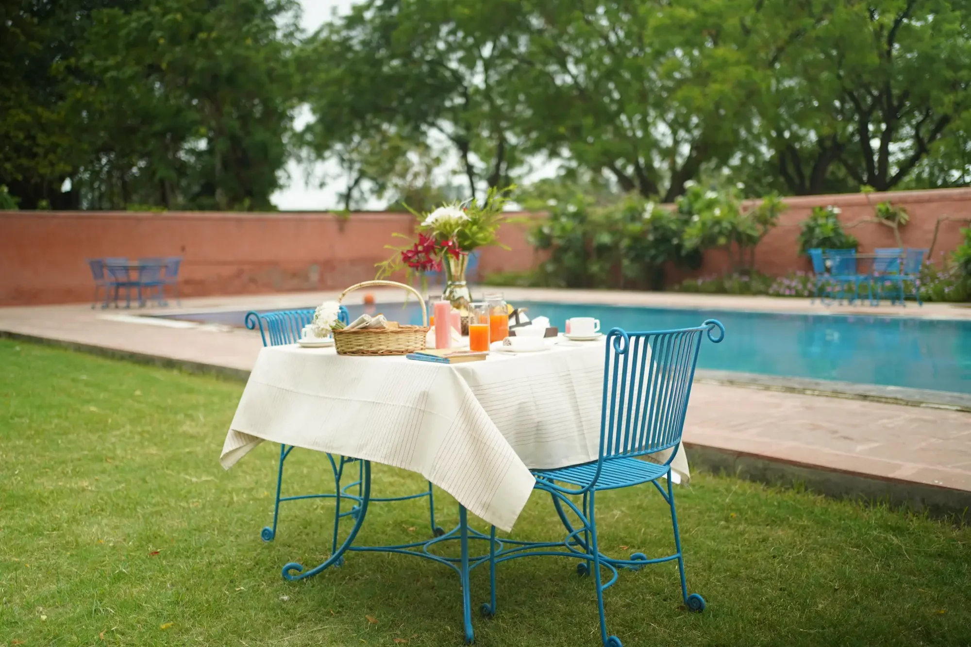 A table prepared beside the swimming pool