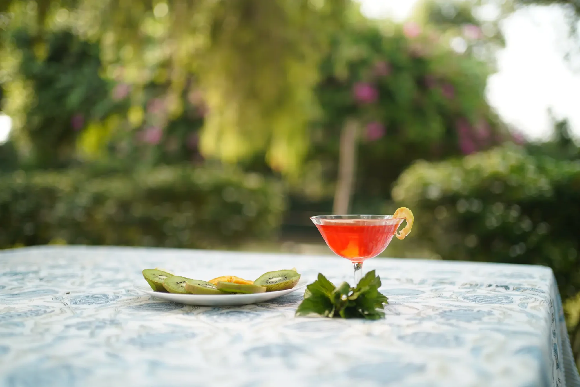 A watermelon drink on a garden table