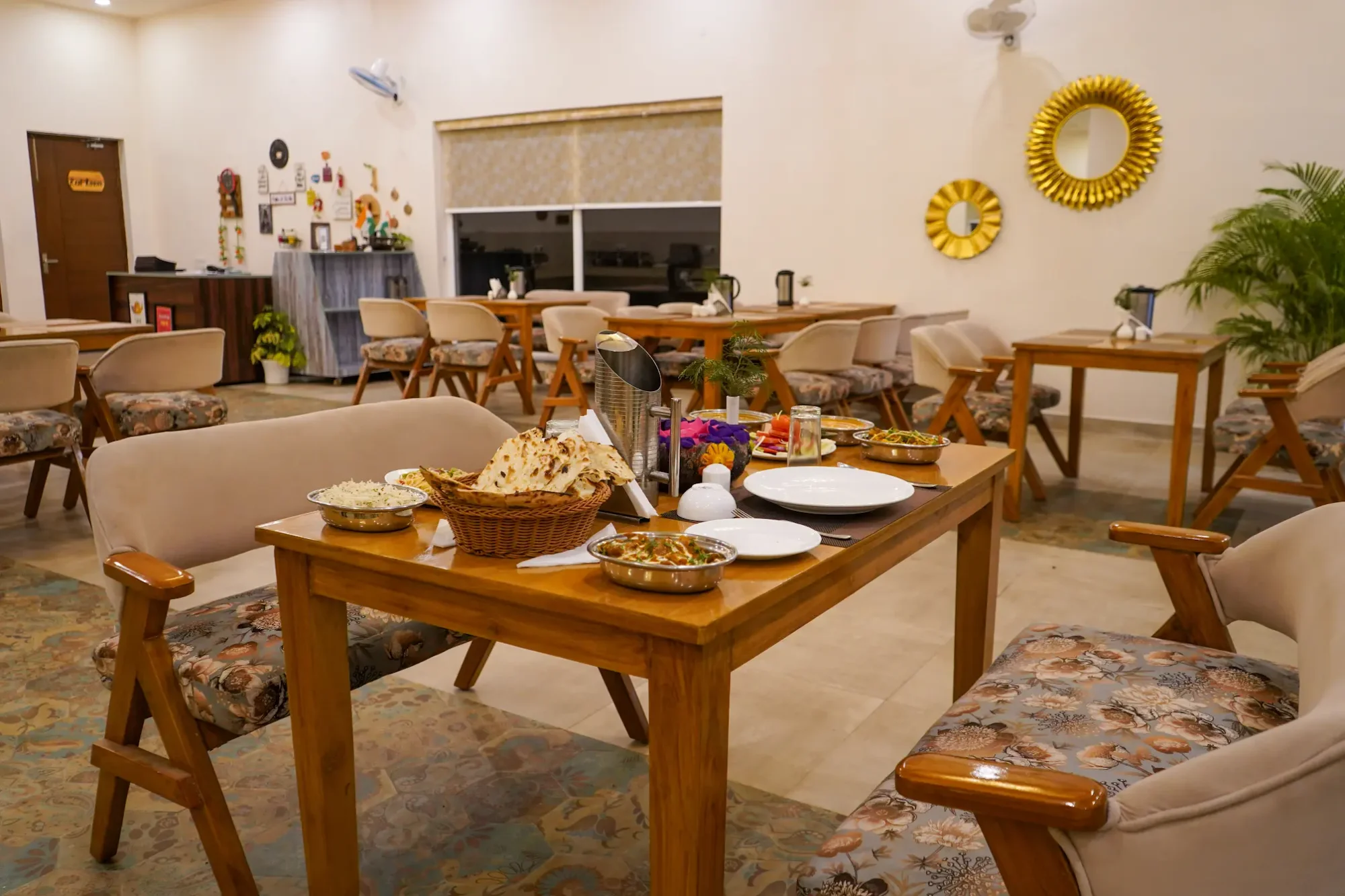 A dining table set in the restaurant