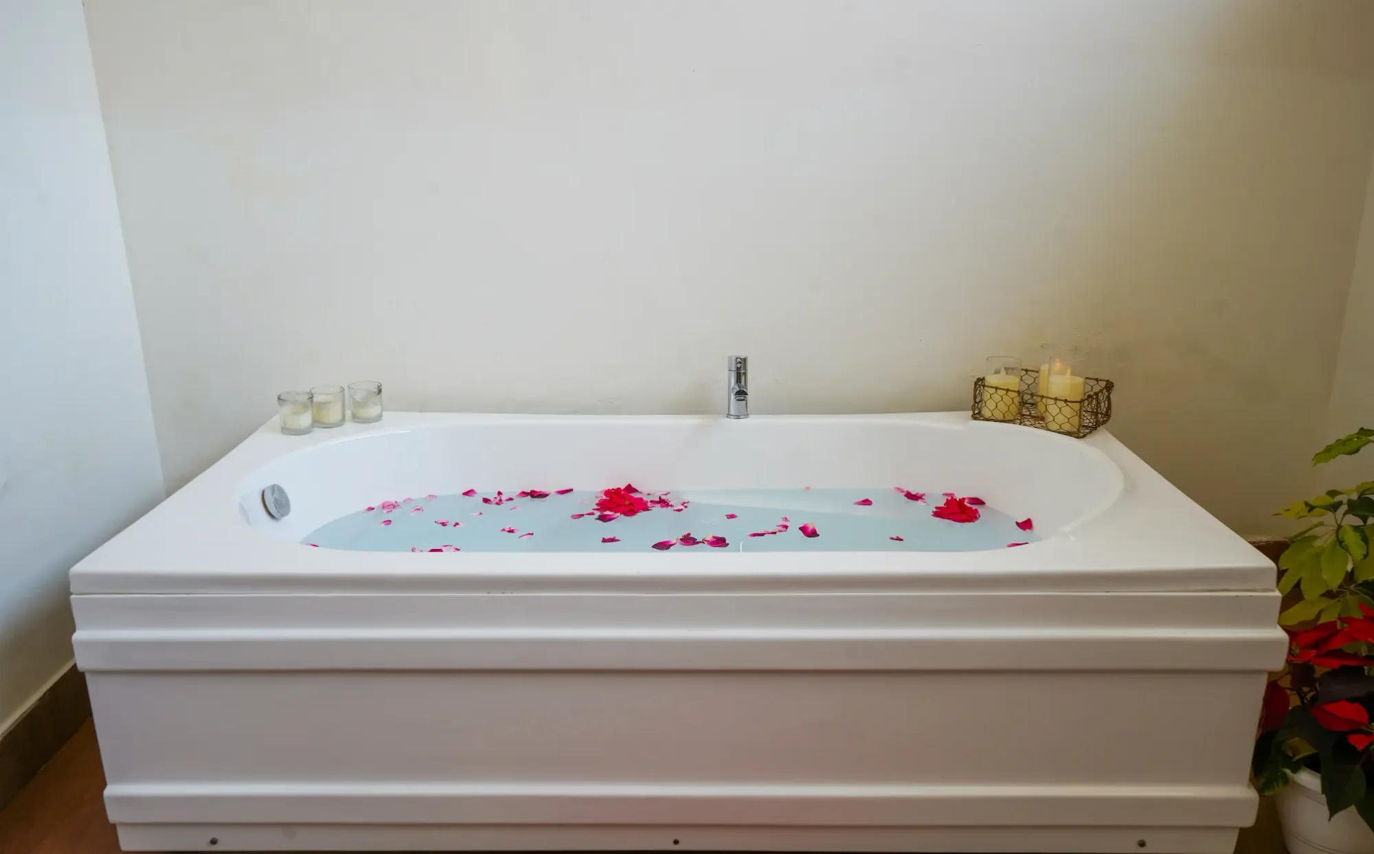 Bath prepared with flower petals